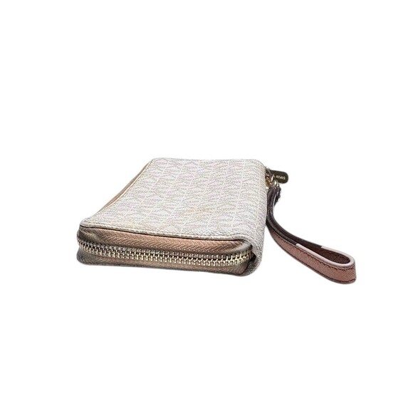 Michael Kors Flat Phone Wallet Wristlet Logo Zip Around Beige Tan Card Holder - Picture 3 of 10